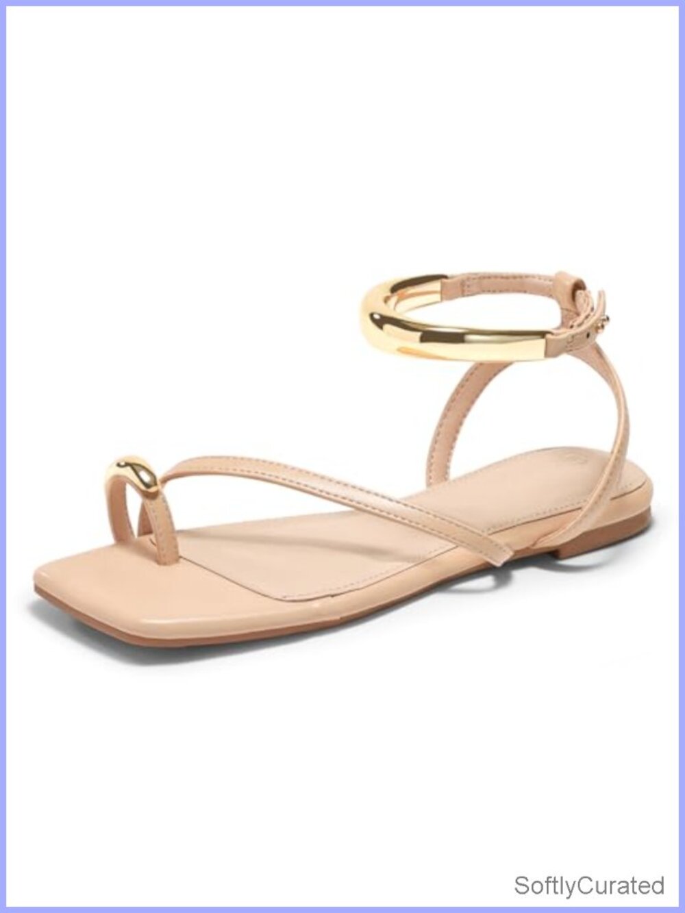 Womens Strappy Flat Sandals Open Toe Ring Ankle Strap Faux Leather Beach Shoes